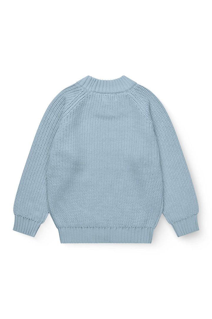 KNITTED CLASSIC RIB BLOUSE - DUSTY BLUE