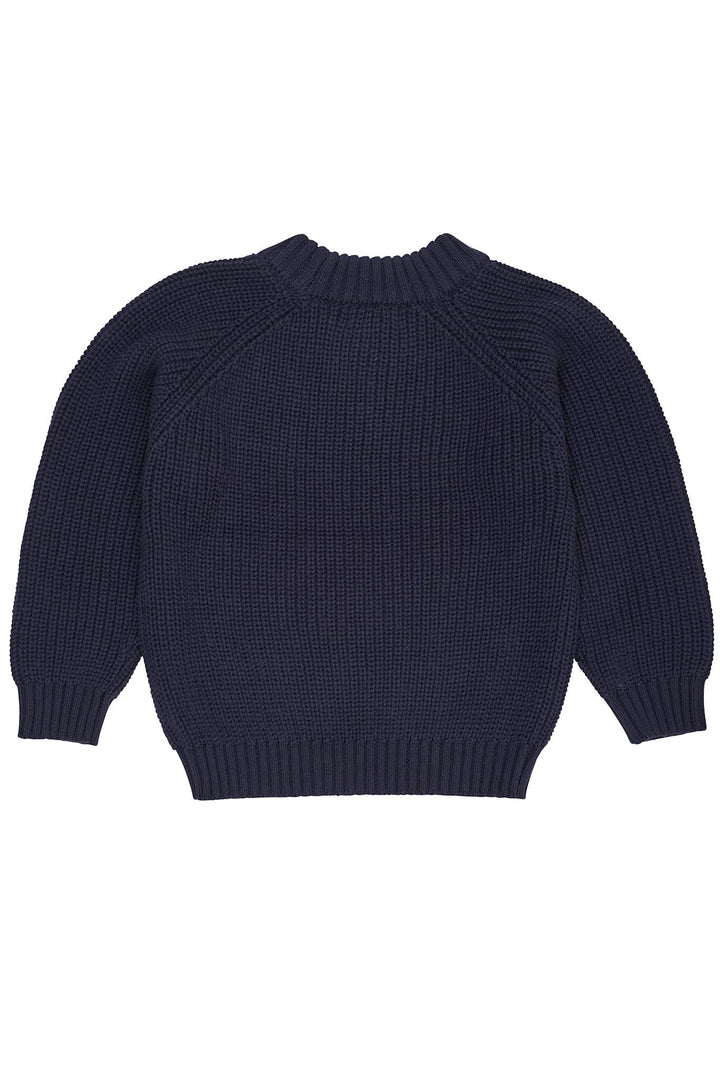 KNITTED CLASSIC RIB BLOUSE - NAVY