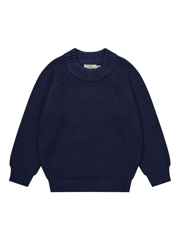 KNITTED CLASSIC RIB BLOUSE - NAVY