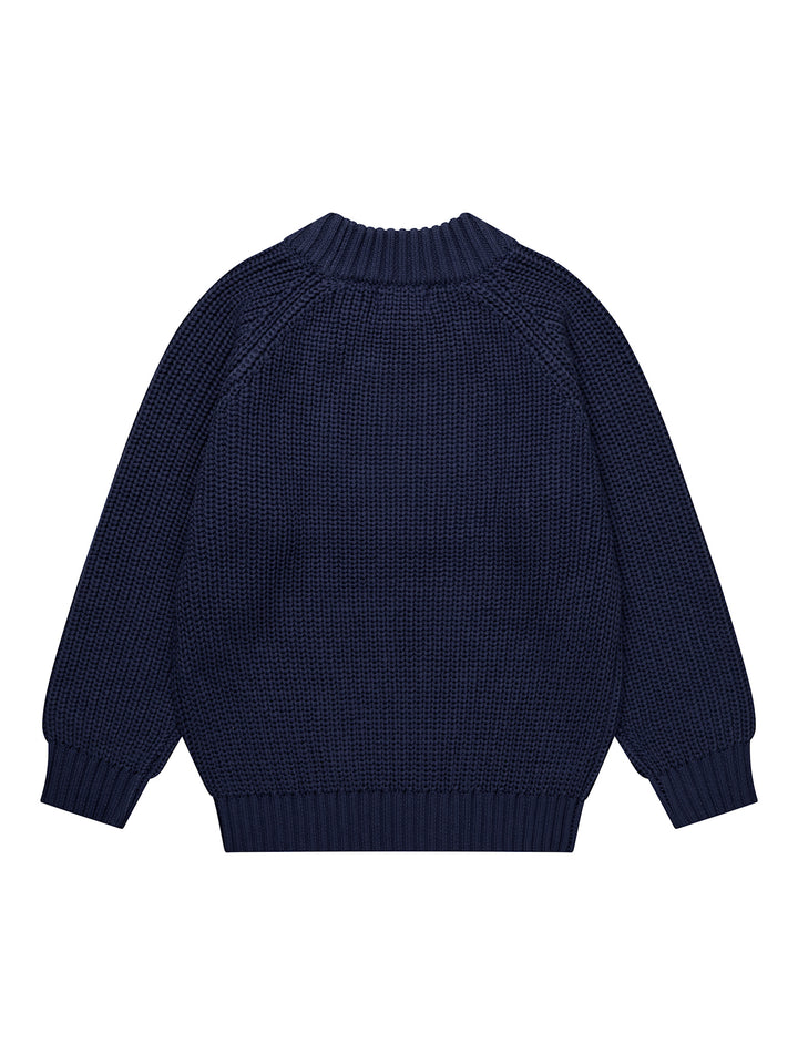 KNITTED CLASSIC RIB BLOUSE - NAVY