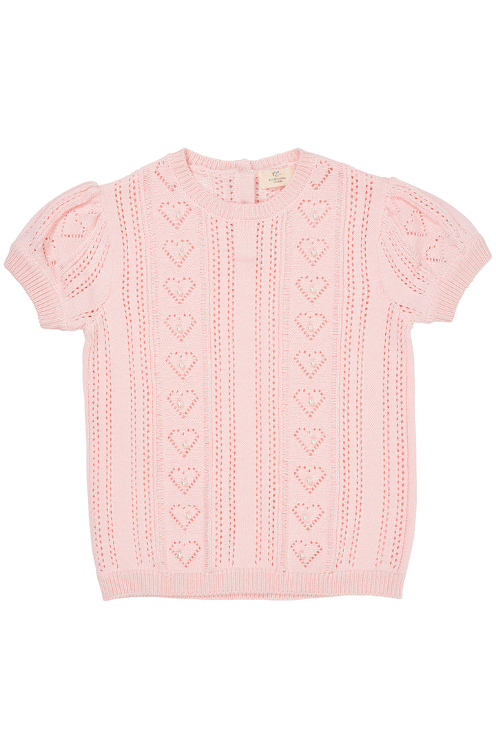 KNITTED POINTELLE BLOUSE W PEARLS - BALLERINA COMB.