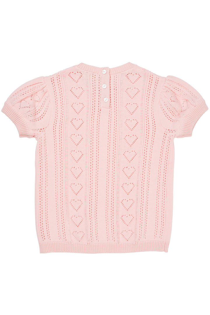 KNITTED POINTELLE BLOUSE W PEARLS - BALLERINA COMB.