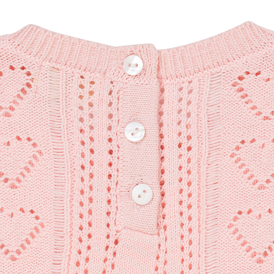 KNITTED POINTELLE BLOUSE W PEARLS - BALLERINA COMB.
