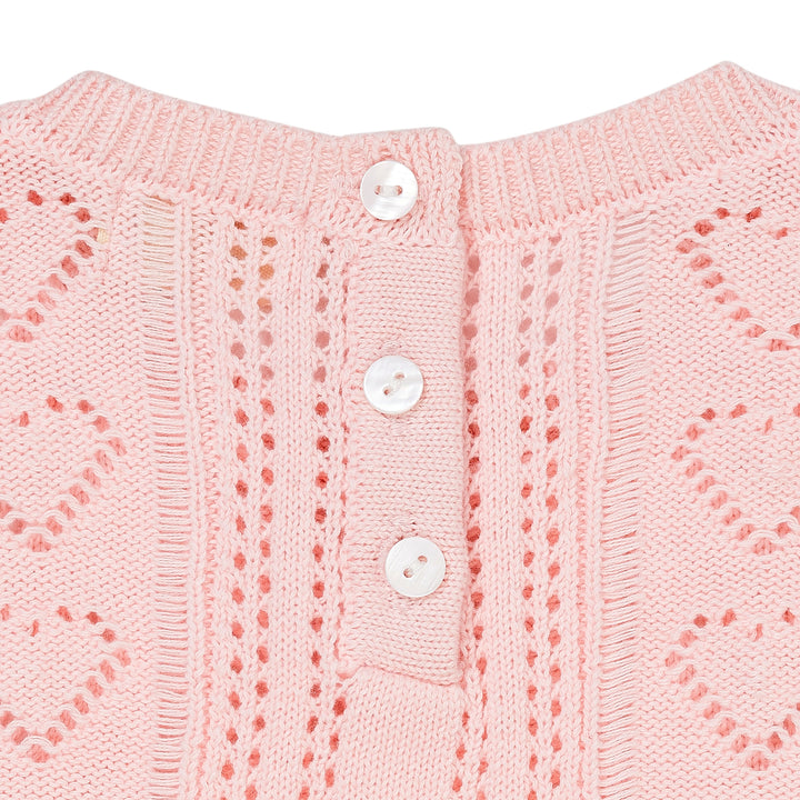 KNITTED POINTELLE BLOUSE W PEARLS - BALLERINA COMB.