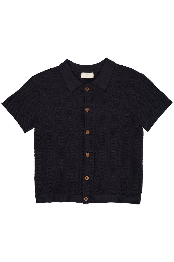 KNITTED PATTERN SHIRT - NAVY