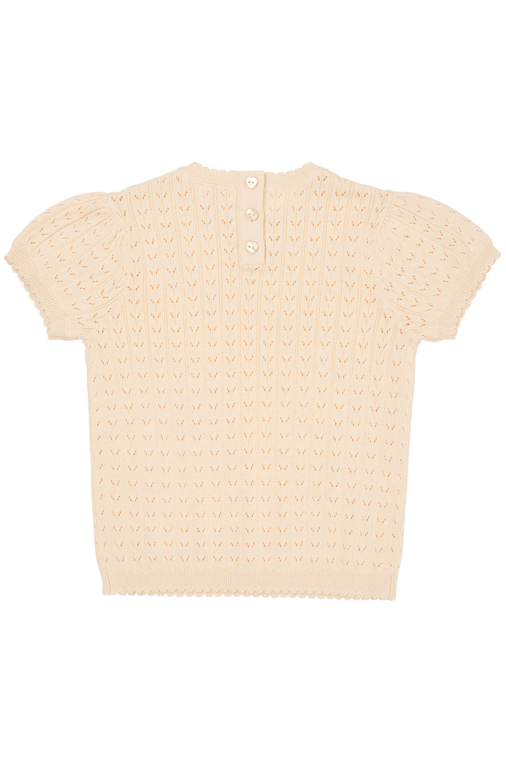 KNITTED POINTELLE BLOUSE - CREAM