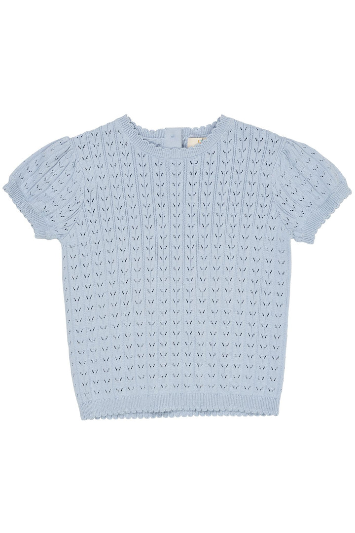 KNITTED POINTELLE BLOUSE - DUSTY BLUE