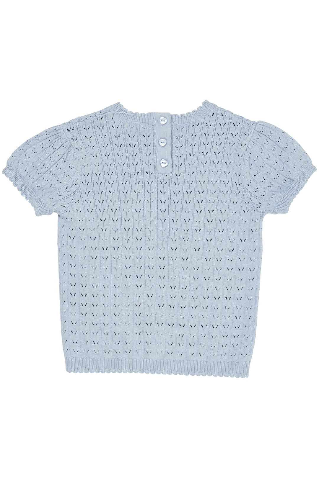 KNITTED POINTELLE BLOUSE - DUSTY BLUE