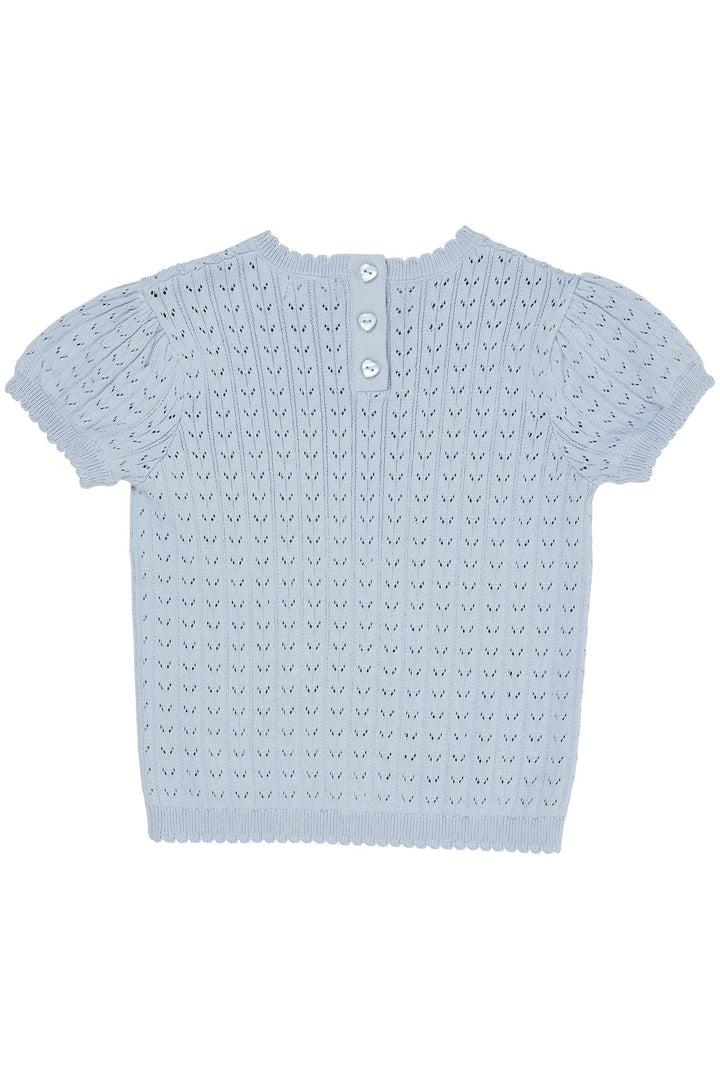 KNITTED POINTELLE BLOUSE - DUSTY BLUE