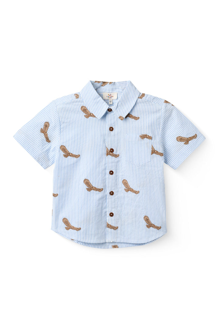 SEERSUCKER SHIRT W. EMB - SKY BLUE W CREAM STRIPE