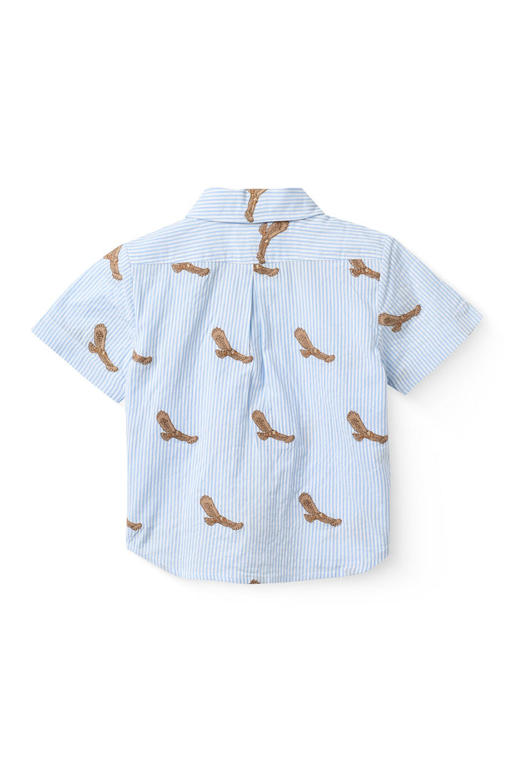 SEERSUCKER SHIRT W. EMB - SKY BLUE W CREAM STRIPE