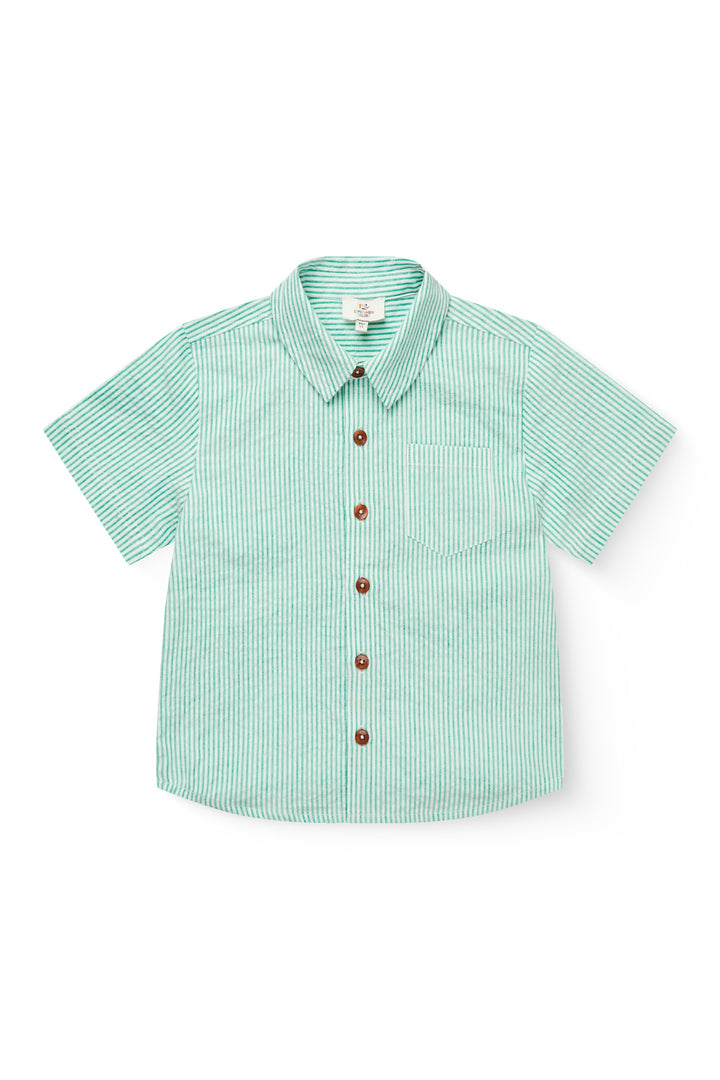 SEERSUCKER SS SHIRT - SHARP GREEN W CREAM STRIPE