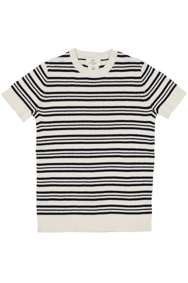 KNITTED RIB BLOUSE W. SS - NAVY STRIPE