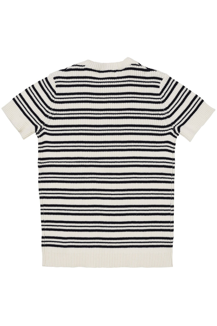 KNITTED RIB BLOUSE W. SS - NAVY STRIPE