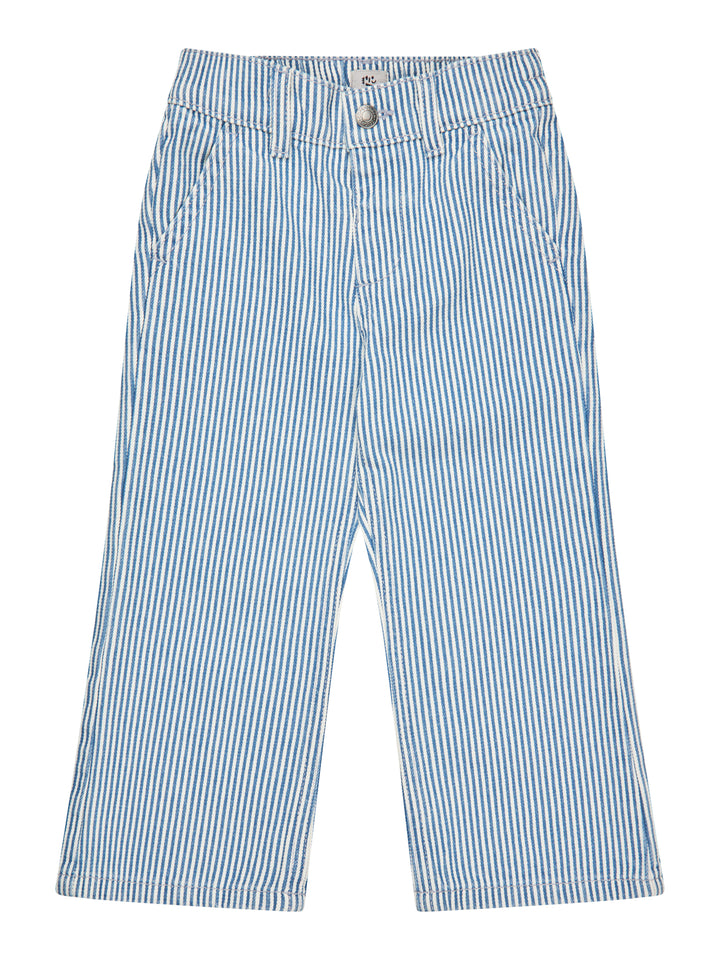 Y/D TWILL PANT W. WIDE LEG AND EMBROIDERY - DENIM BLUE STRIPE