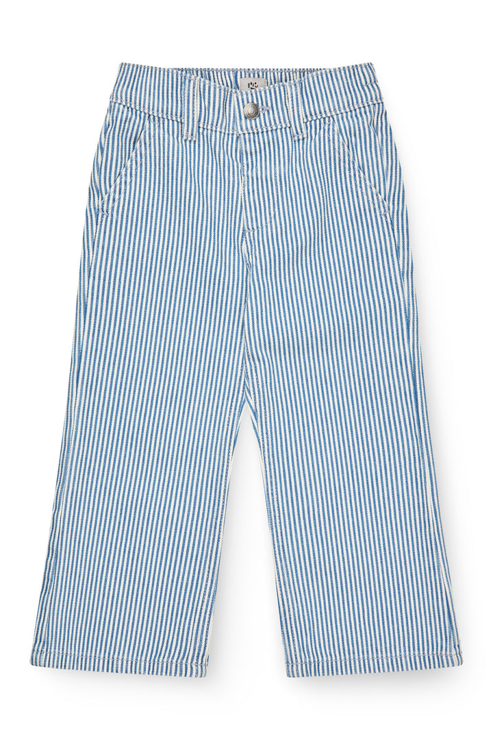 Y/D TWILL PANT W. WIDE LEG AND EMBROIDERY - DENIM BLUE STRIPE