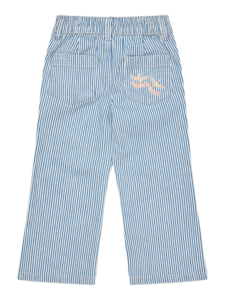 Y/D TWILL PANT W. WIDE LEG AND EMBROIDERY - DENIM BLUE STRIPE