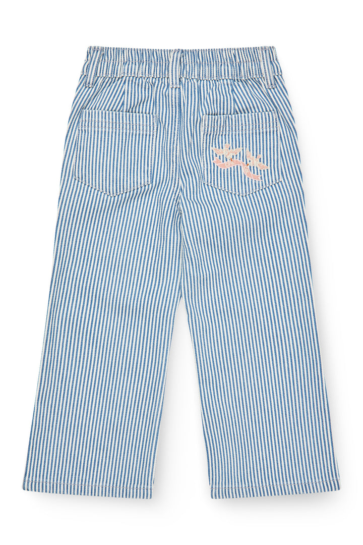 Y/D TWILL PANT W. WIDE LEG AND EMBROIDERY - DENIM BLUE STRIPE