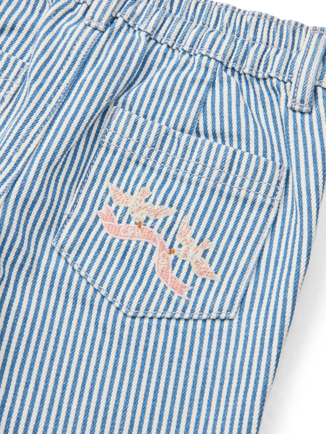 Y/D TWILL PANT W. WIDE LEG AND EMBROIDERY - DENIM BLUE STRIPE