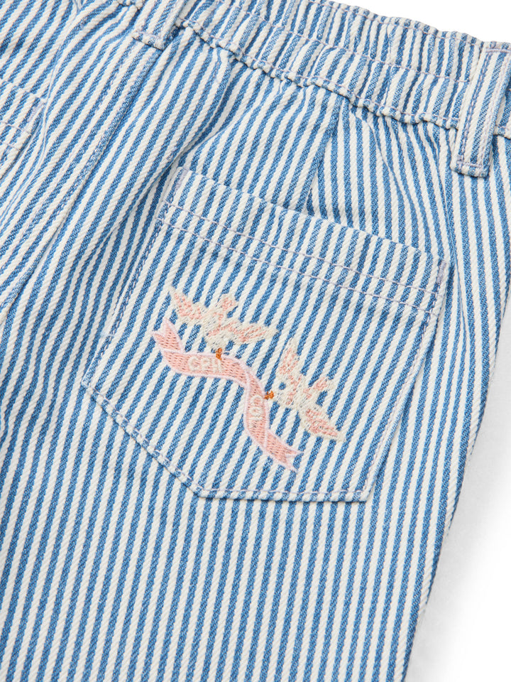 Y/D TWILL PANT W. WIDE LEG AND EMBROIDERY - DENIM BLUE STRIPE