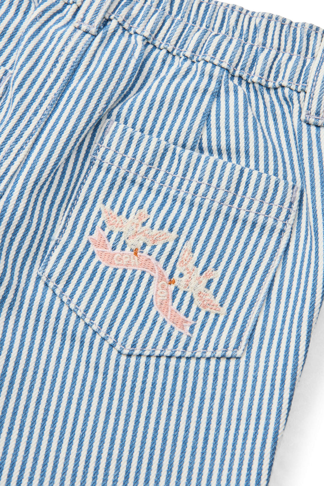 Y/D TWILL PANT W. WIDE LEG AND EMBROIDERY - DENIM BLUE STRIPE