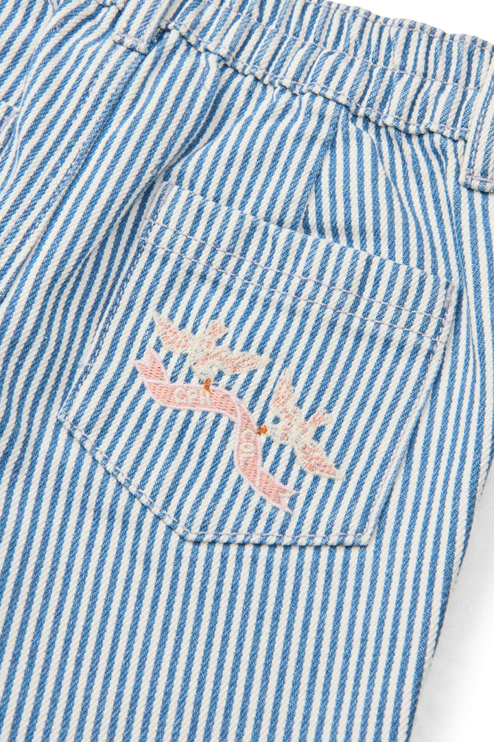 Y/D TWILL PANT W. WIDE LEG AND EMBROIDERY - DENIM BLUE STRIPE