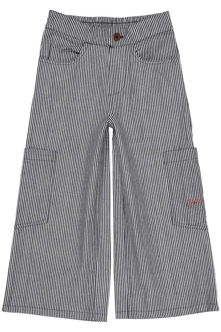 STRIPED WIDE PANTS W POCKETS - NAVY STRIPE
