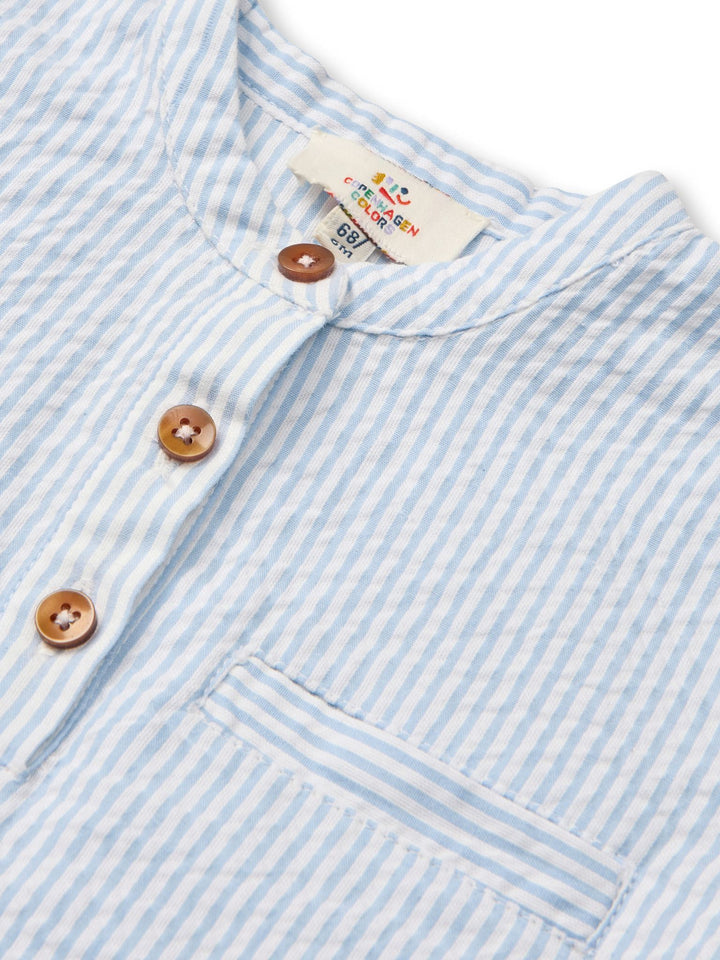 SEERSUCKER BABY SET - SKY BLUE W CREAM STRIPE