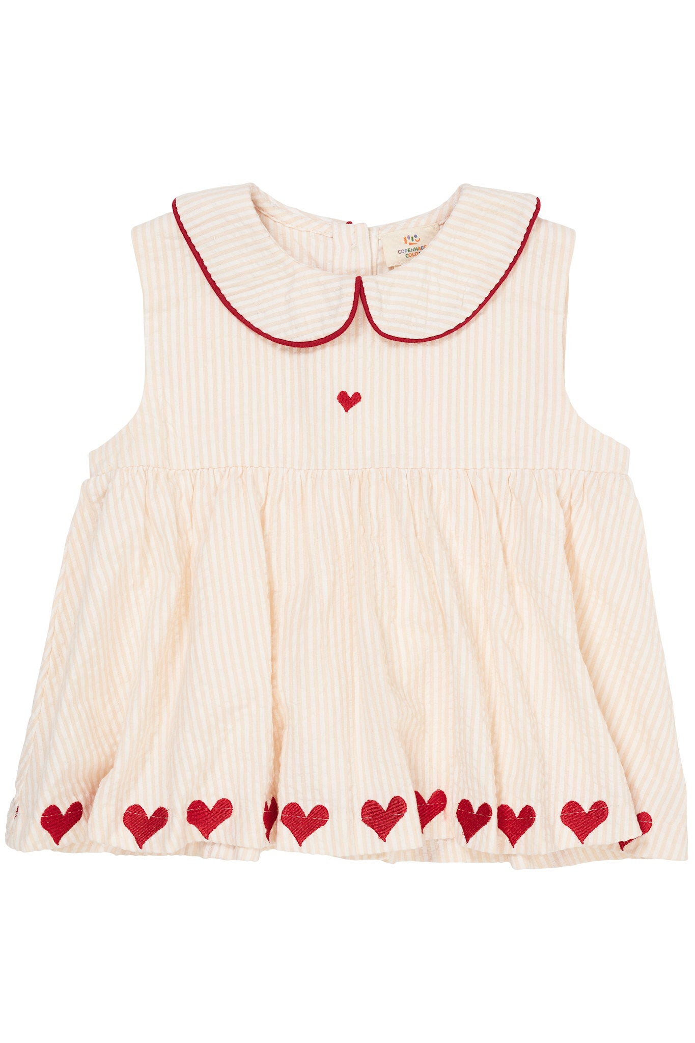 SEERSUCKER SS BLOUSE W HEARTS - DUSTY ROSE W CREAM STRIPE W. BERRY