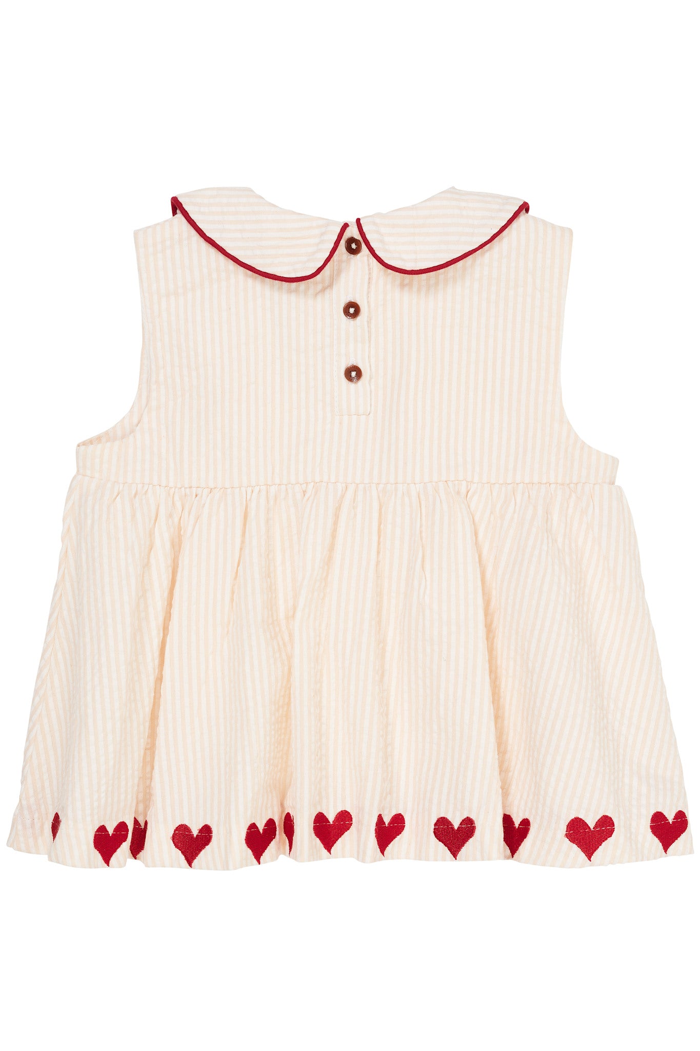 SEERSUCKER SS BLOUSE W HEARTS - DUSTY ROSE W CREAM STRIPE W. BERRY