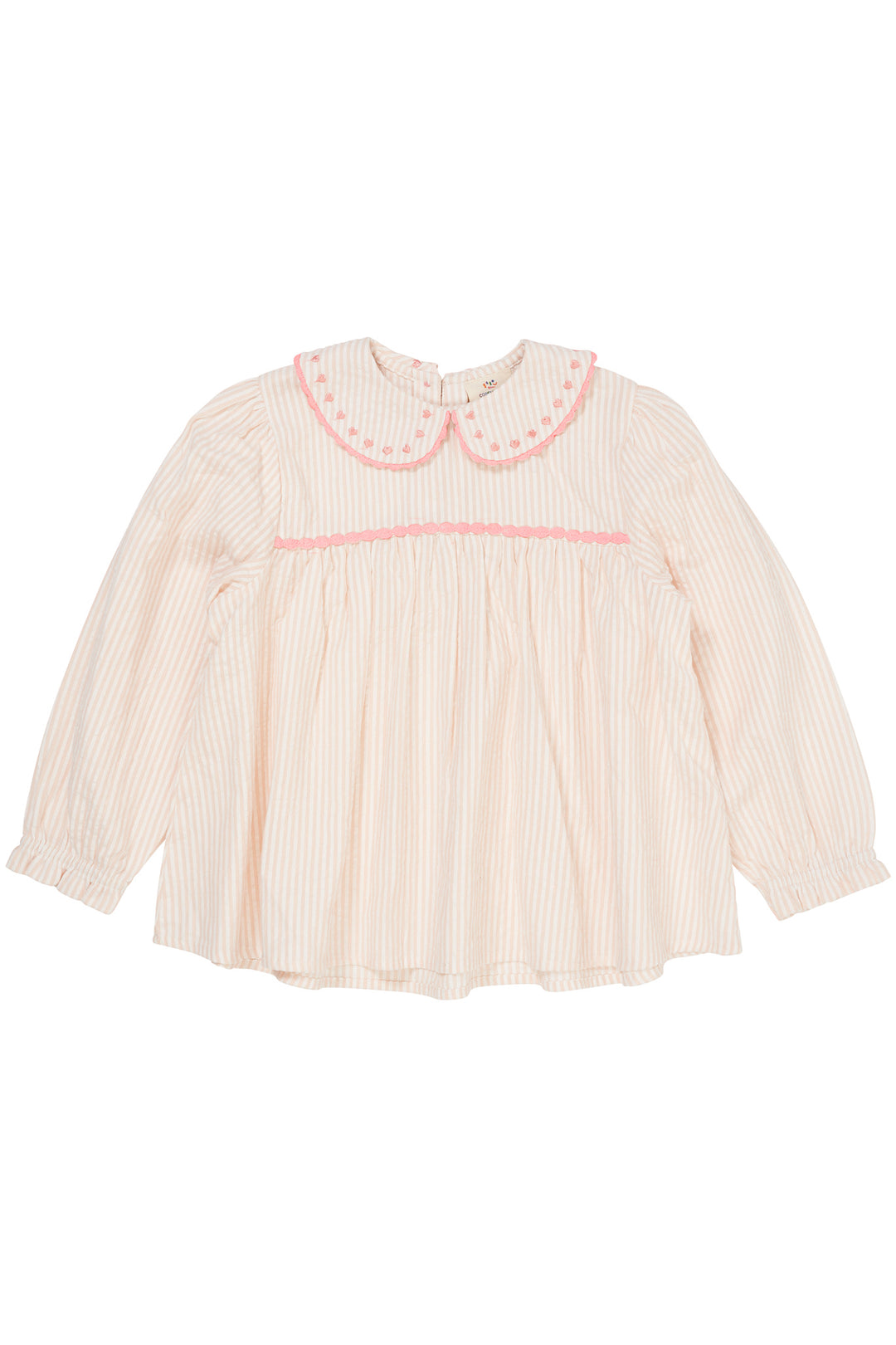 SEERSUCKER LS TUNIC W. HEARTS - DUSTY ROSE W CREAM STRIPE W PINK