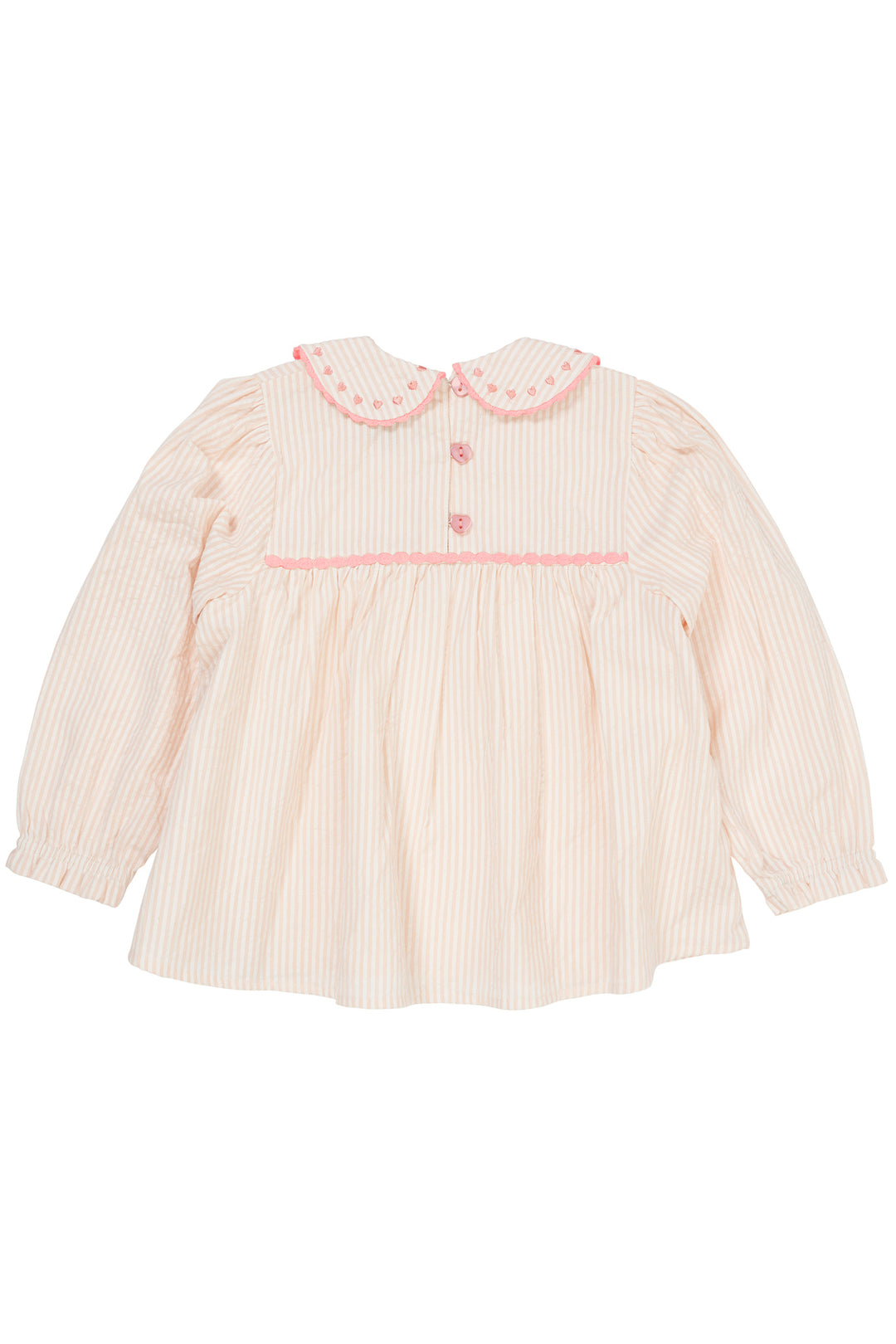SEERSUCKER LS TUNIC W. HEARTS - DUSTY ROSE W CREAM STRIPE W PINK