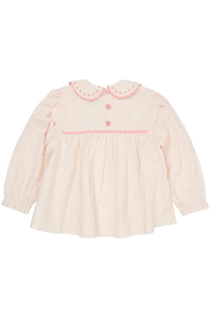 SEERSUCKER LS TUNIC W. HEARTS - DUSTY ROSE W CREAM STRIPE W PINK