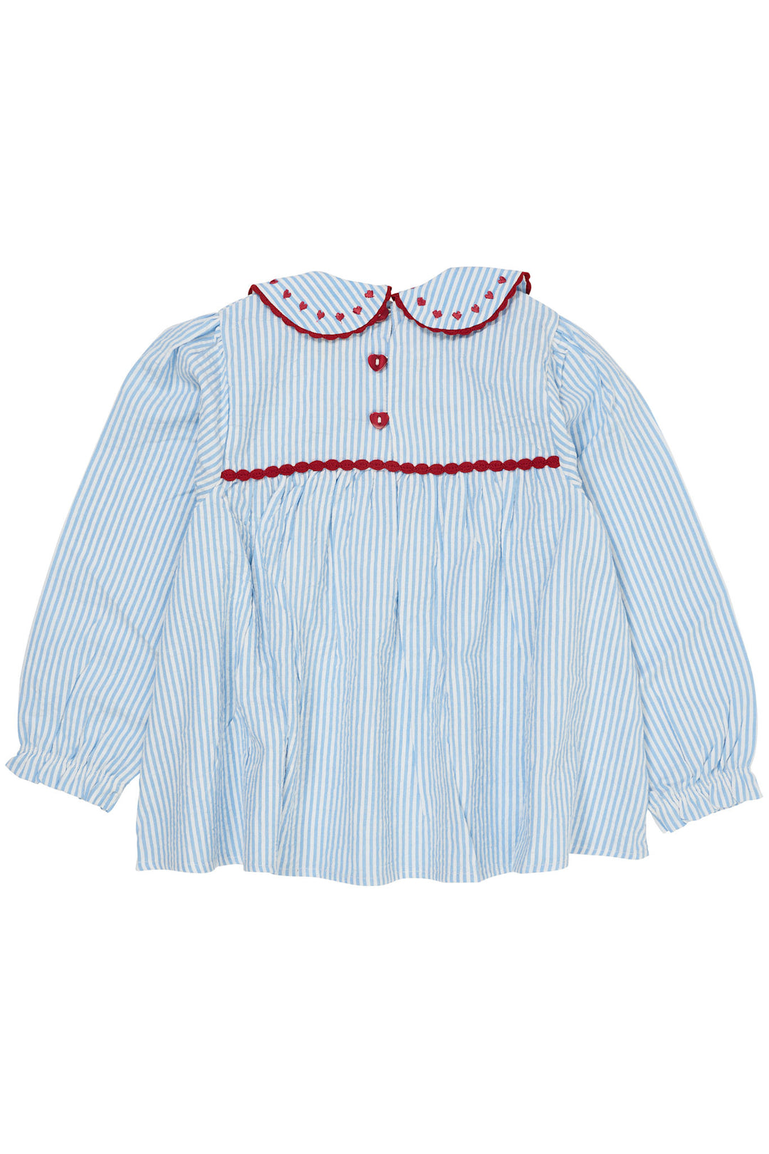 SEERSUCKER LS TUNIC W. HEARTS - SKY BLUE W CREAM STRIPE W BERRY