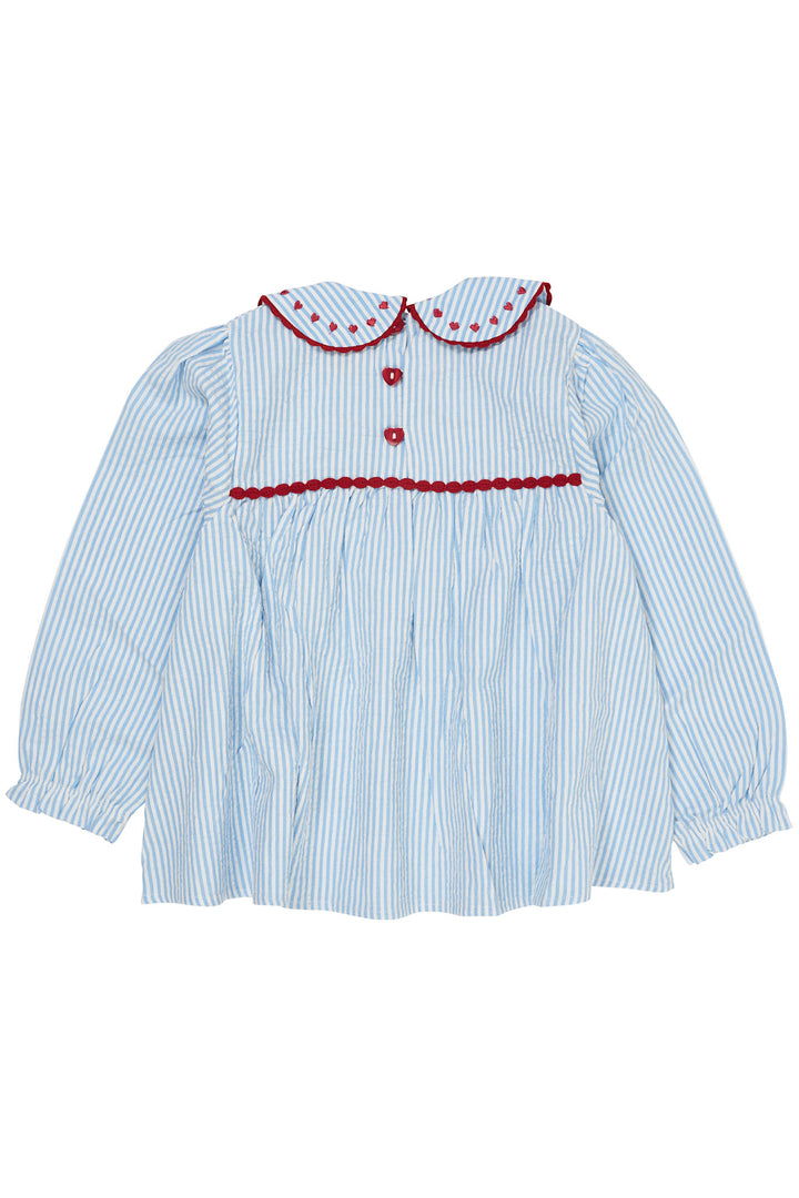 SEERSUCKER LS TUNIC W. HEARTS - SKY BLUE W CREAM STRIPE W BERRY