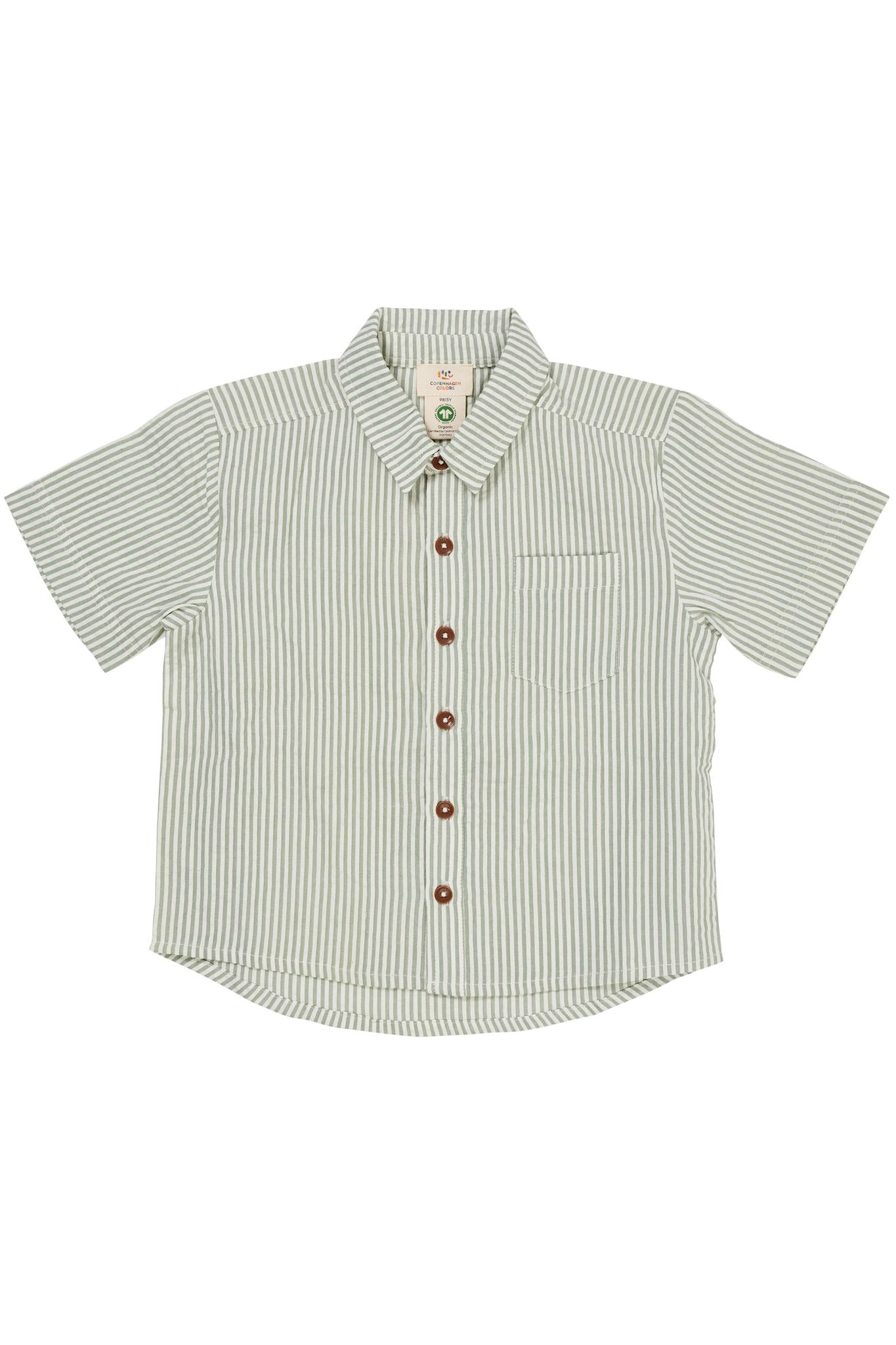 SEERSUCKER SS SHIRT - GREEN W CREAM STRIPE