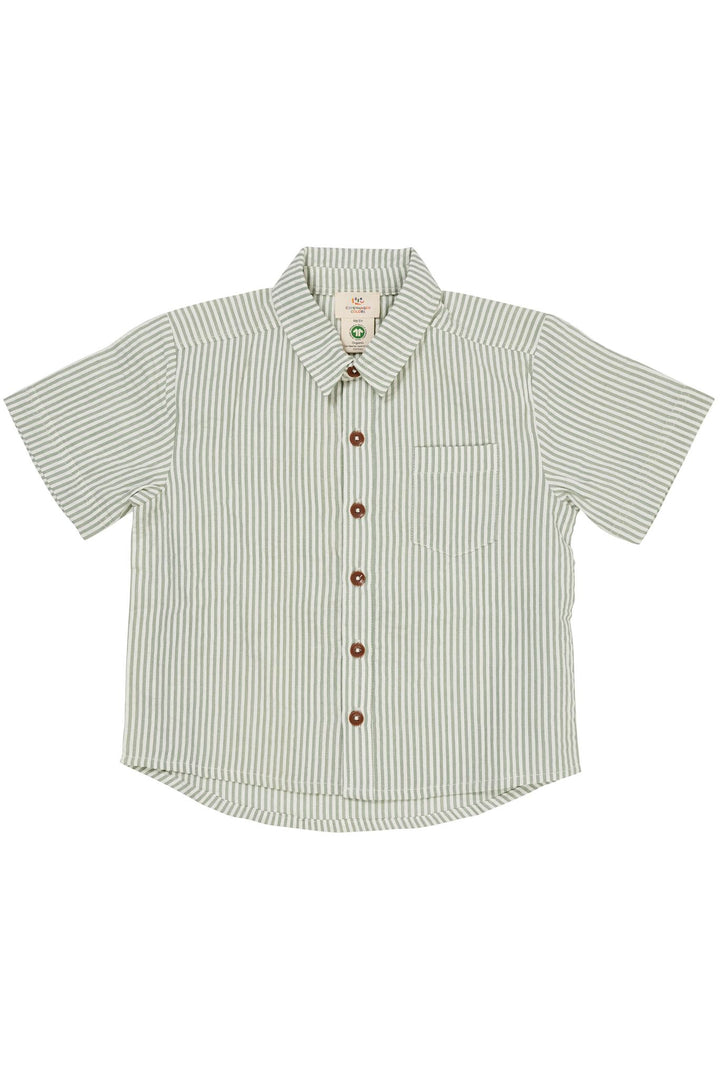 SEERSUCKER SS SHIRT - GREEN W CREAM STRIPE