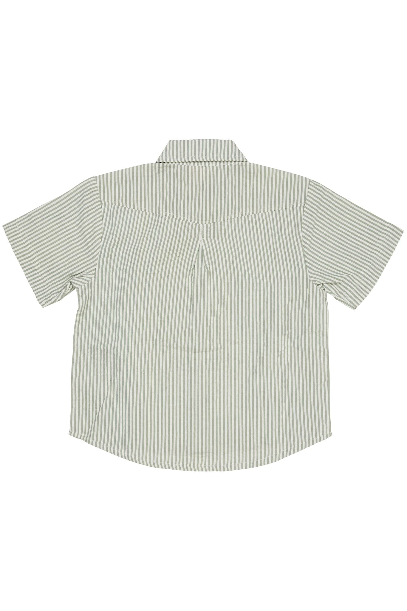 SEERSUCKER SS SHIRT - GREEN W CREAM STRIPE