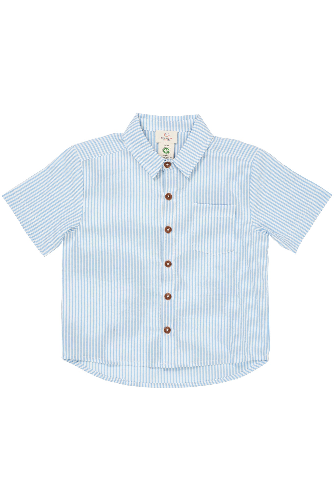 SEERSUCKER SS SHIRT - SKY BLUE W CREAM STRIPE