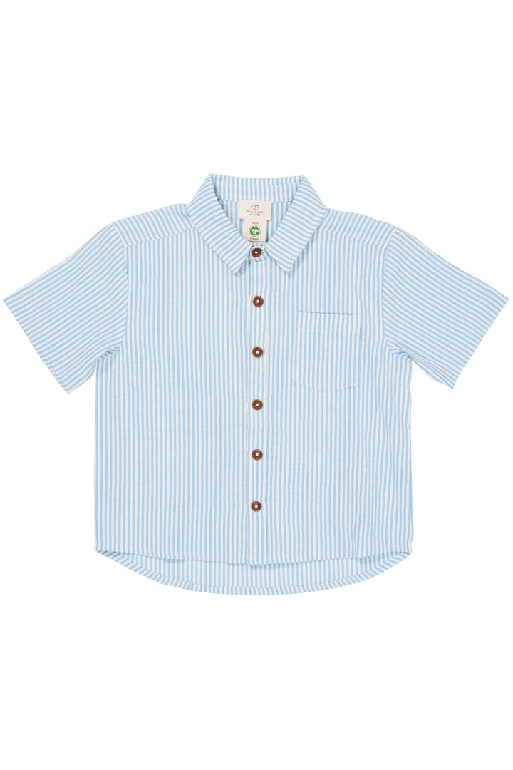 SEERSUCKER SS SHIRT - SKY BLUE W CREAM STRIPE