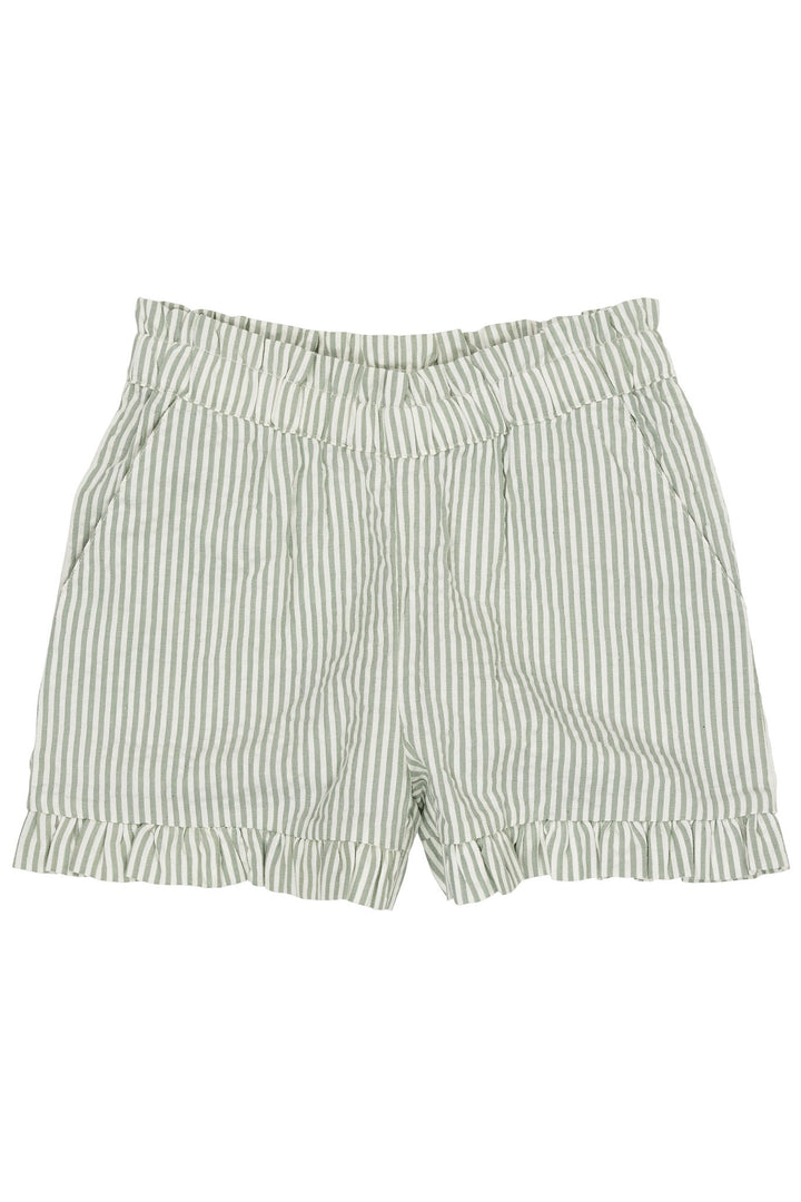 SEERSUCKER GIRLY SHORTS - GREEN W CREAM STRIPE