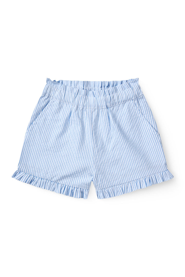 SEERSUCKER GIRLY SHORTS - SKY BLUE W CREAM STRIPE