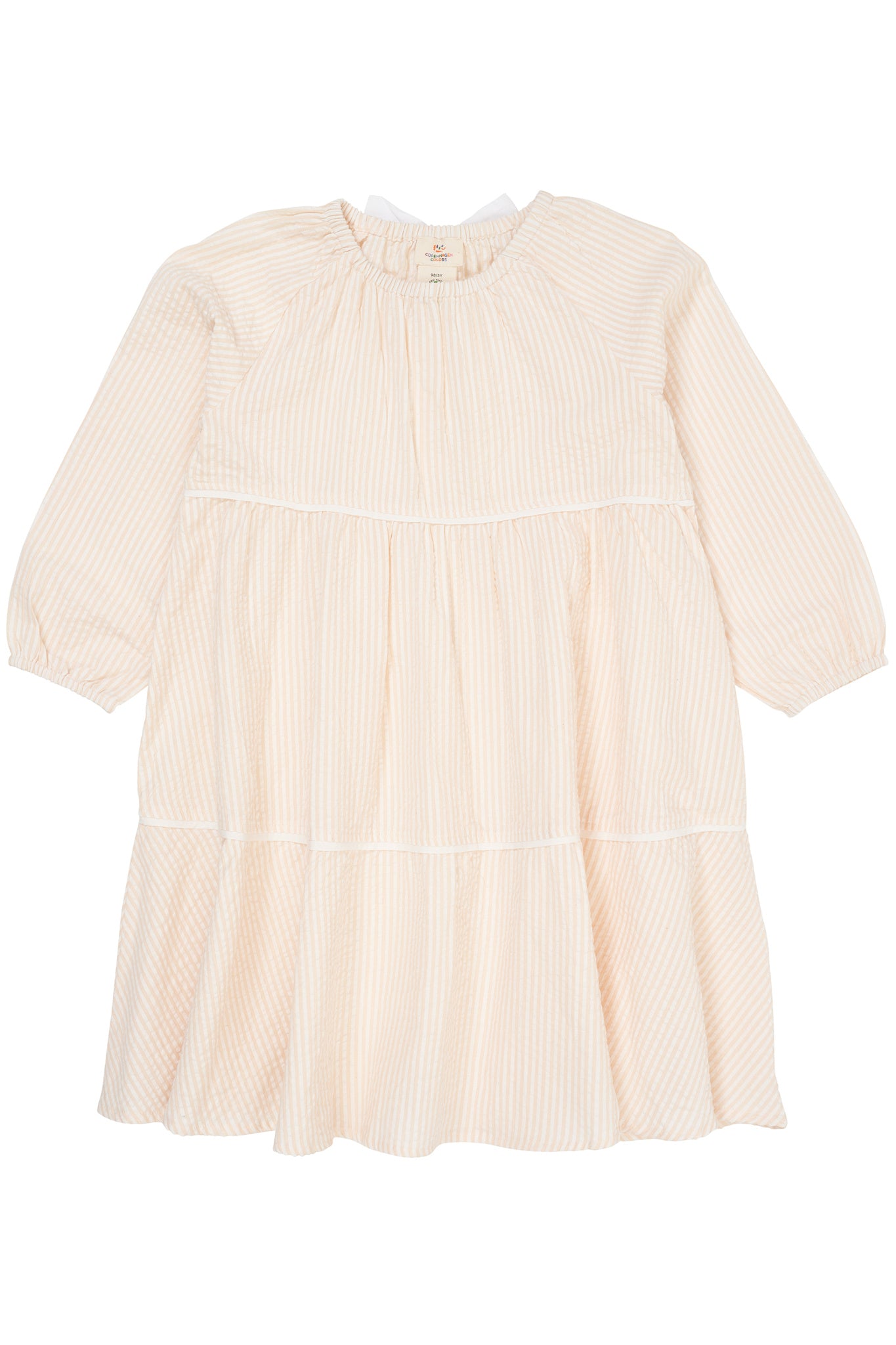 SEERSUCKER DRESS W. BOW - DUSTY ROSE W CREAM STRIPE