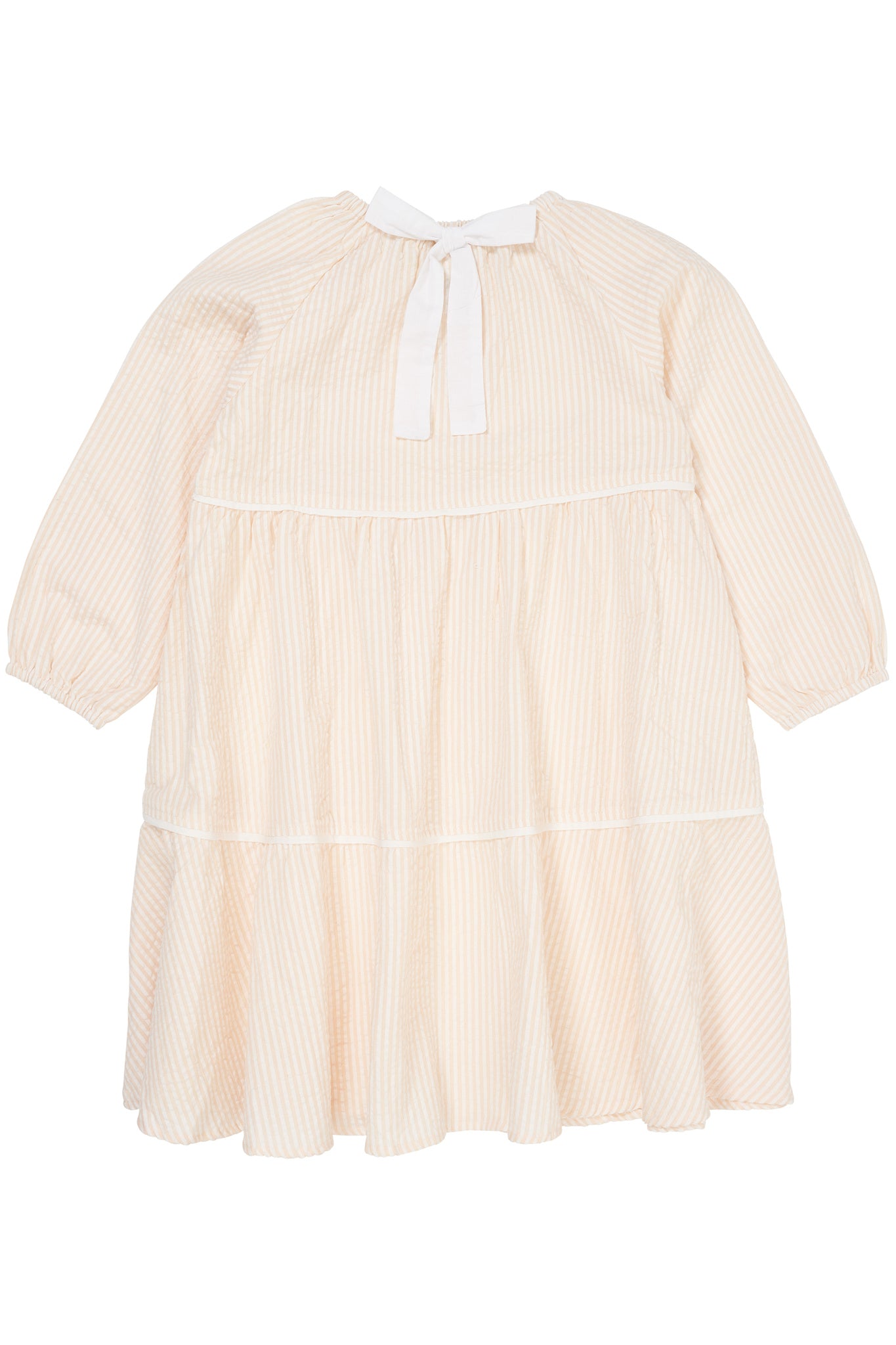 SEERSUCKER DRESS W. BOW - DUSTY ROSE W CREAM STRIPE