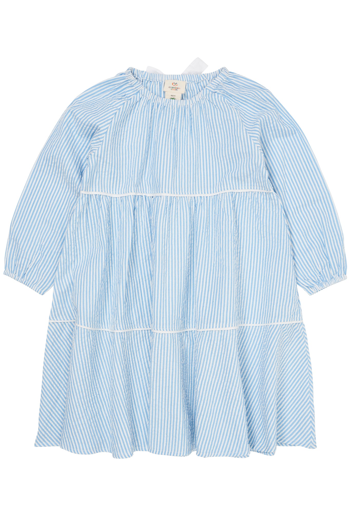 SEERSUCKER DRESS W. BOW - SKY BLUE W CREAM STRIPE