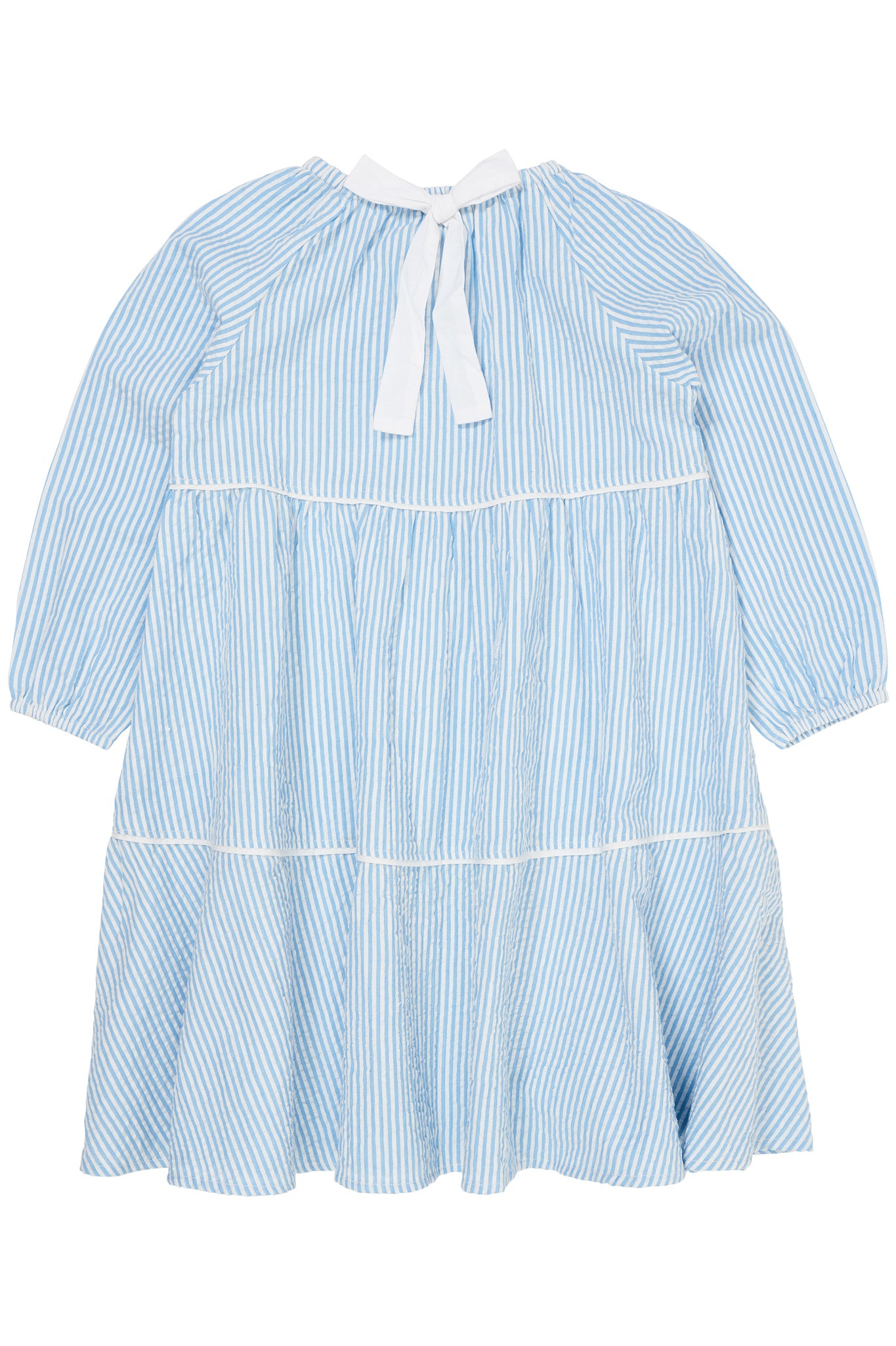 SEERSUCKER DRESS W. BOW - SKY BLUE W CREAM STRIPE