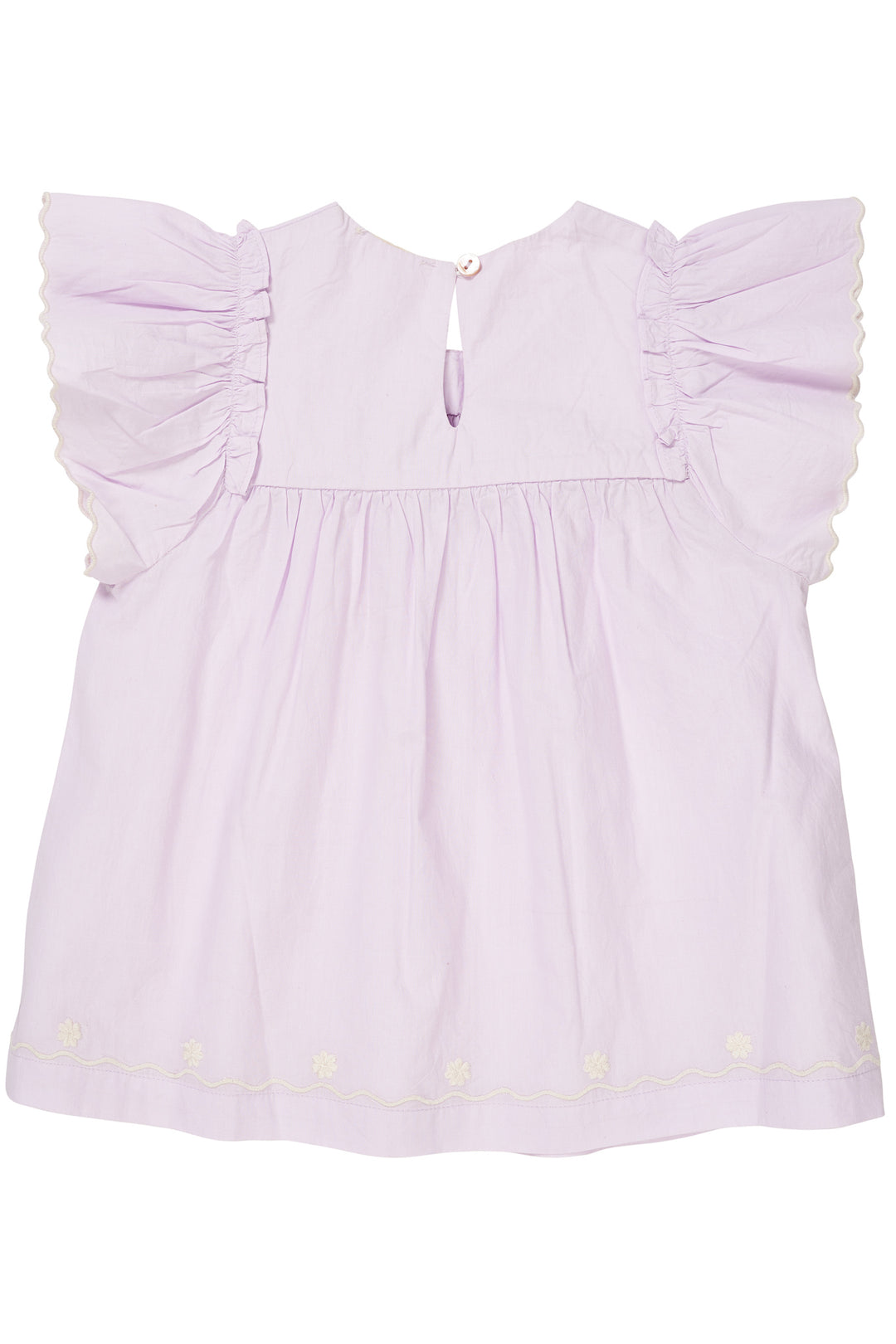 POPLIN EMB. BLOUSE W. FRILL SLEEVES - LAVENDER COMB.