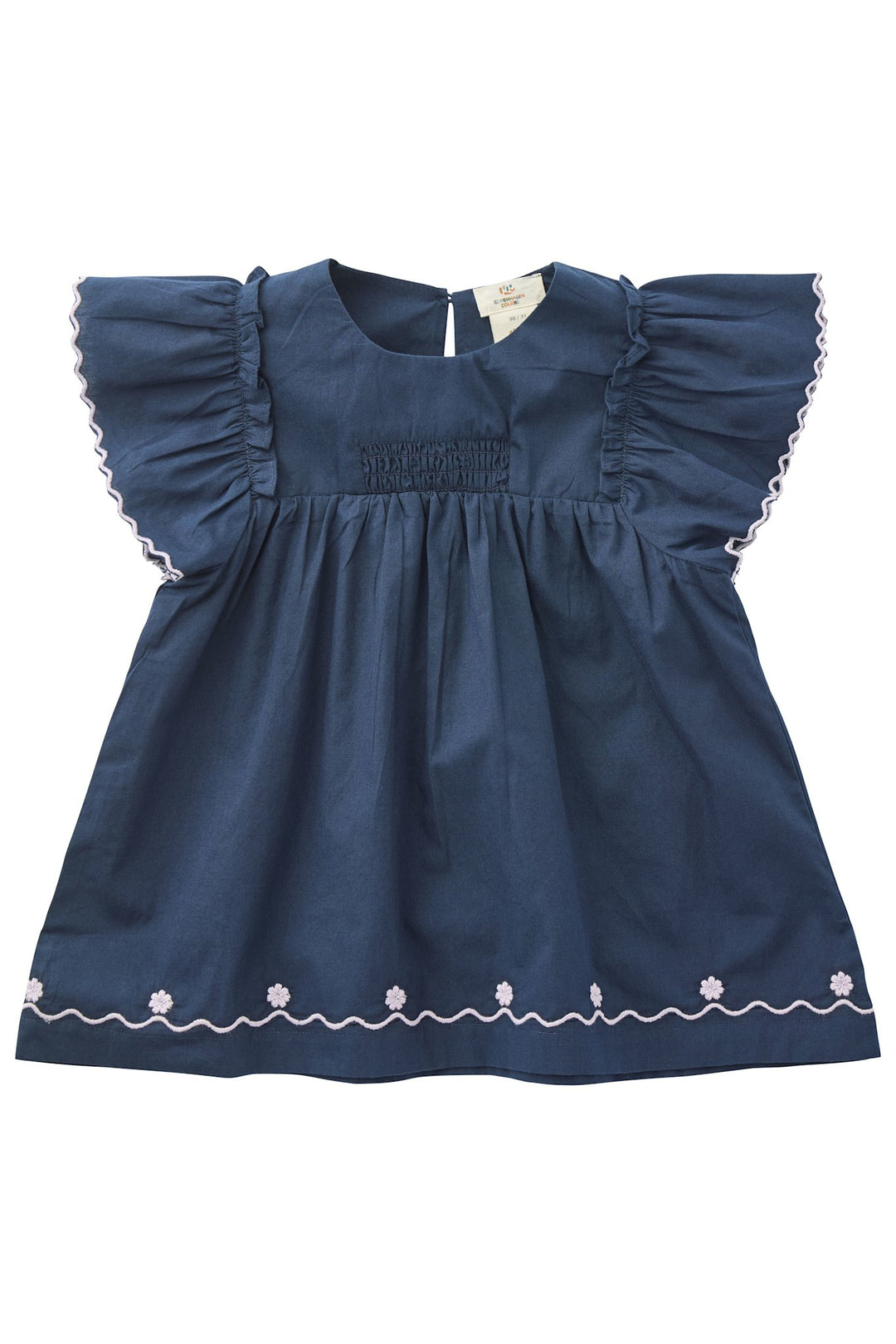 POPLIN EMB. BLOUSE W. FRILL SLEEVES - NAVY COMB.
