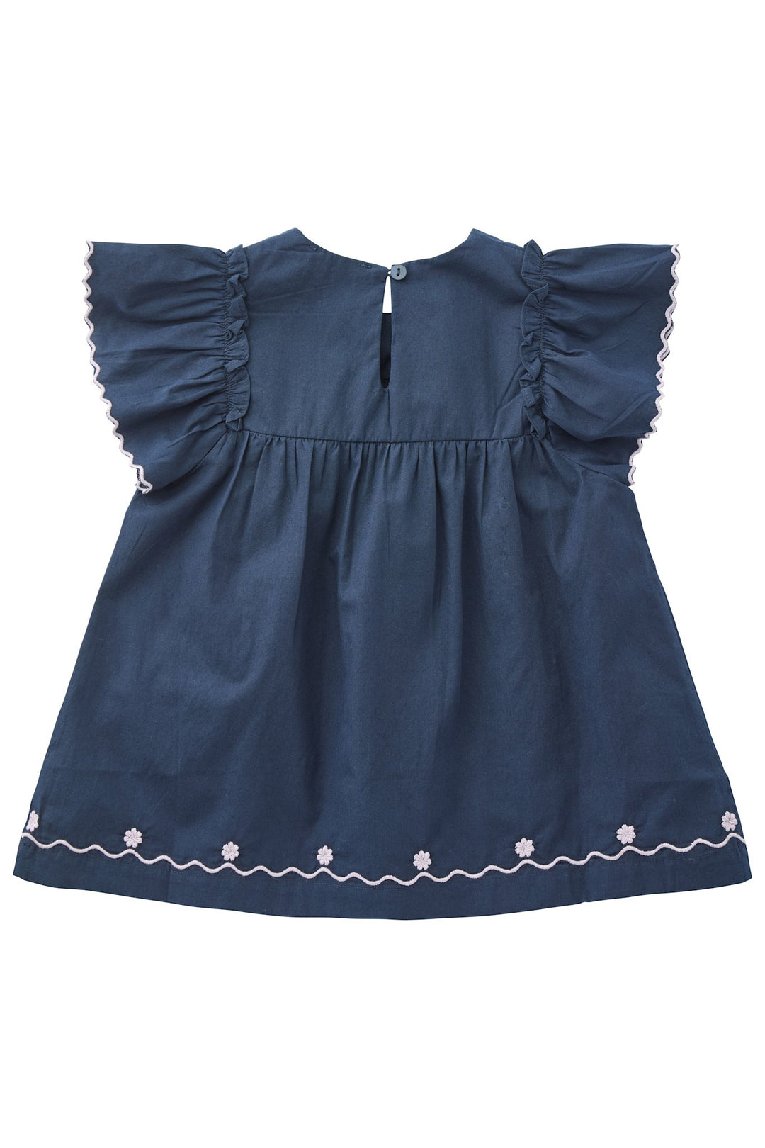 POPLIN EMB. BLOUSE W. FRILL SLEEVES - NAVY COMB.