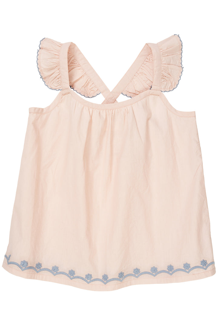 POPLIN FRILL TOP W. EMBROIDERY - DUSTY ROSE COMB